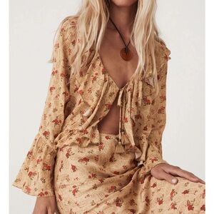 NWT Spell Long Sleeve Flowy Butterscotch Brown Blouse and Skirt Set